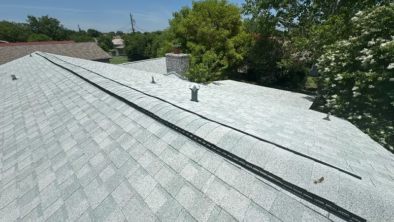 Ridge and roof ventilation on a completed Central Texas replacement
