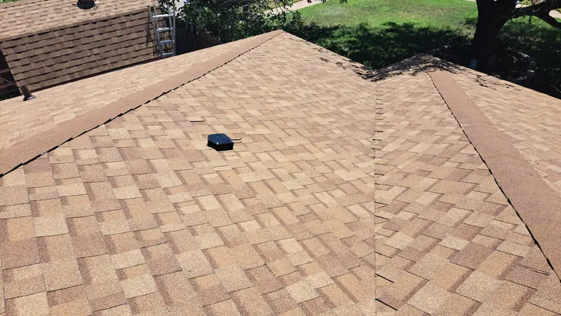 Finished shingle plane with roof vent in Central Texas