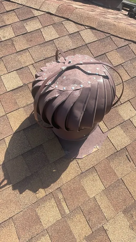 Turbine roof vent installed on a completed Central Texas roof