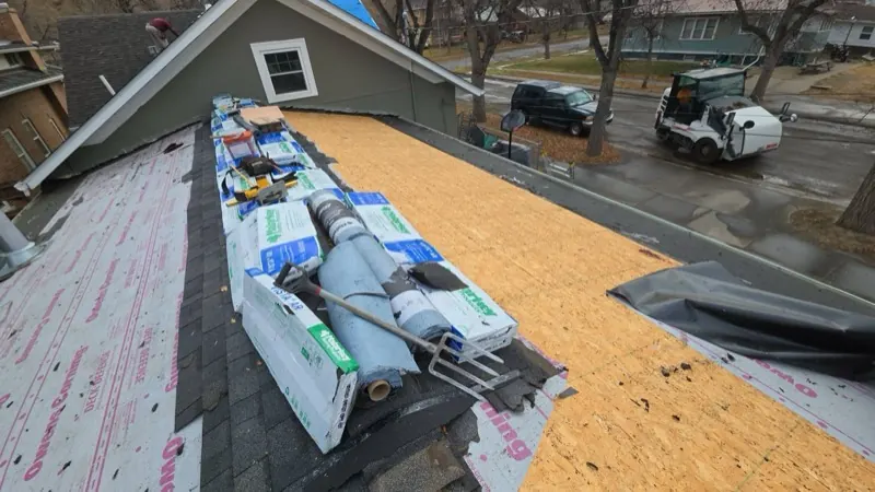Roofing materials staged on a Havre, MT roof prep