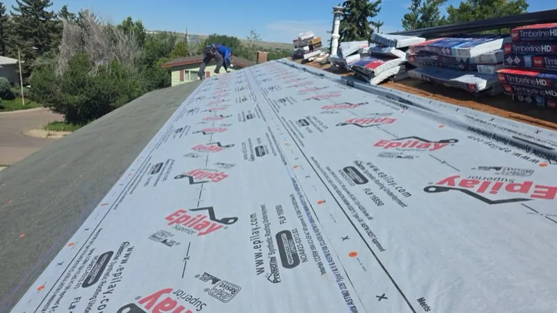 Epilay synthetic underlayment installed on a Havre, MT roof